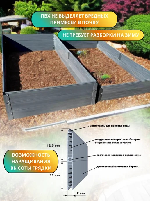 ИнтелТехно Грядка высокая ПВХ, серый, фото 4