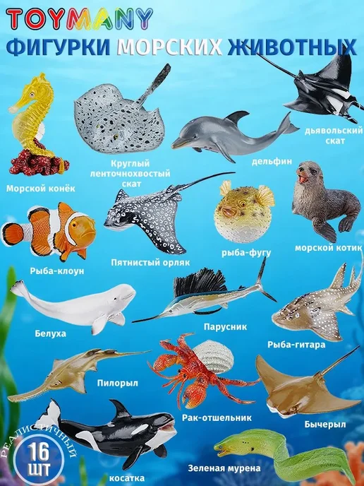 Toymany Фигурки набор морские животные 16 шт, 16 шт