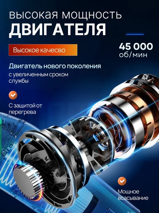 Мощный беспроводной автомобильный пылесос, черный, фото 3