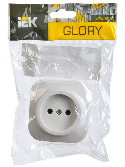 Iek GLORY розетка 1-м с зазем. белый, белый, фото 2