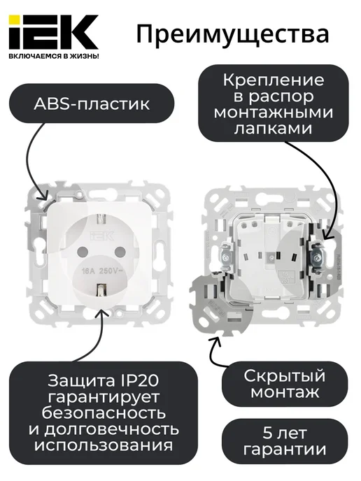 Iek FLITE розетка разжим. клеммы белый, желтый, фото 2