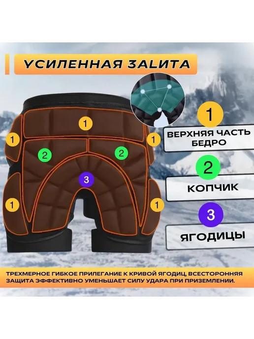 Защитные шорты для сноуборда и горных лыж Размер 7(S), Защитные шорты 7 S, фото 3