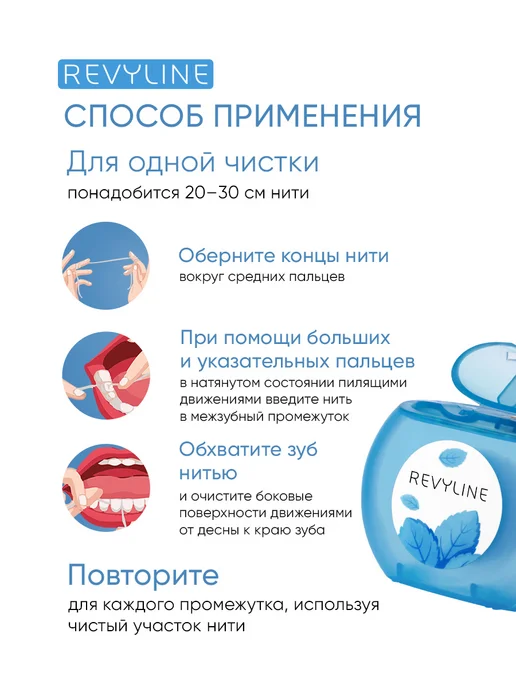 Revyline Зубная нить Ревилайн Perfect вощеная 30 м, мята, 30 м, фото 6