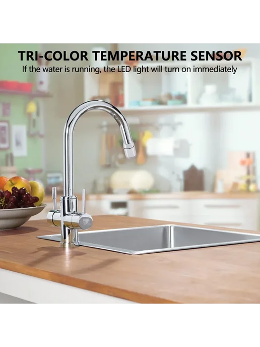 Трехцветный LED смеситель для воды серебристый, серебристый, фото 5