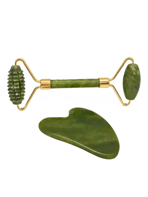 Lian Beauty Accessories Роллер и скребок Гуаша, нефритовый массажер для лица и шеи, зеленый, фото 5