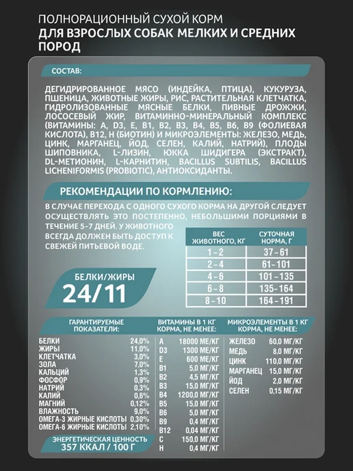 Сухой корм ЗООГУРМАН Полнорац. Малых для собак, средние, индейка, 1,2 кг, фото 4