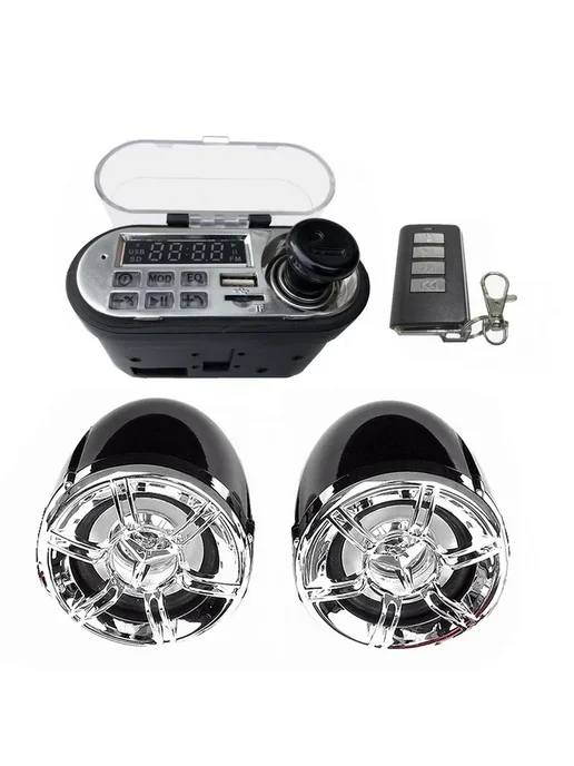 Магнитола Bluetooth для мотоцикла, USB, FM, AUX Черный, черный