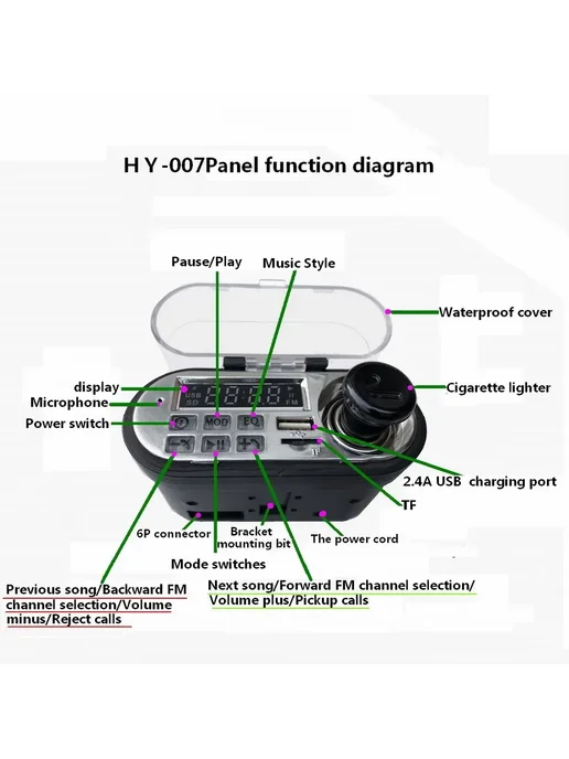 Магнитола Bluetooth для мотоцикла, USB, FM, AUX Черный, черный, фото 4