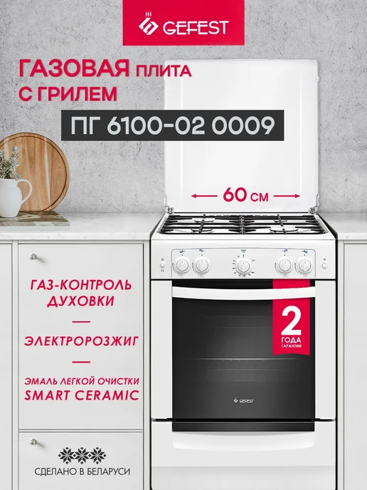 GEFEST Газовая плита с духовкой для кухни ПГ 6100-02 0009 60 см, белый