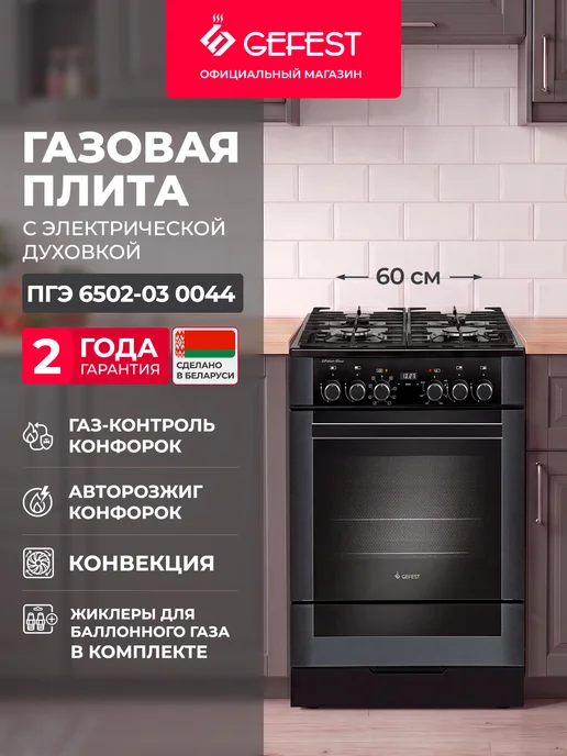 GEFEST Газовая плита с электрической духовкой ПГЭ 6502-03 0044, черный