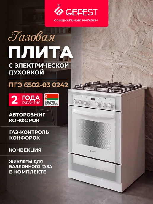 GEFEST Газовая плита с электрической духовкой ПГЭ 6502-03 0242, белый