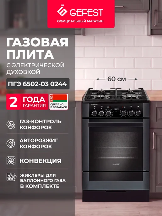 GEFEST Газовая плита с электрической духовкой ПГЭ 6502-03 0244 60см, черный