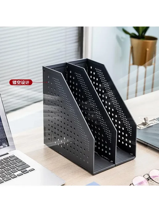 Лоток вертикальный Deli 78999Dark grey складной 2 отделения, серый, фото 4