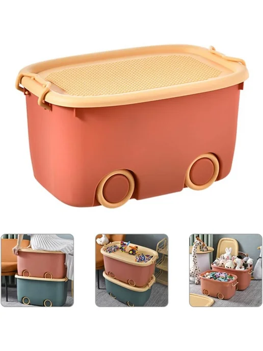 Объемный ящик для хранения игрушек с ручкой и крышкой, желтый, фото 4