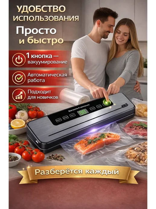 Вакууматор для продуктов с запайкой для мяса, рыбы, овощей, черный, фото 3