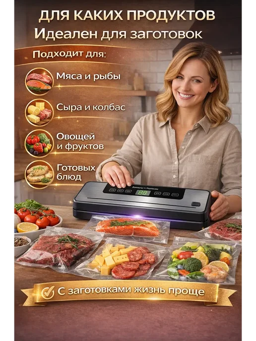 Вакууматор для продуктов с запайкой для мяса, рыбы, овощей, черный, фото 4