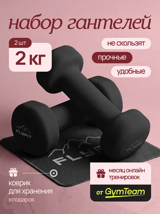 FlyFit Гантели 2 кг 2 шт женские для фитнеса набор, 2 кг, 2 шт