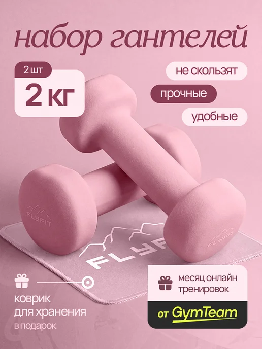 Гантели 2 кг 2 шт женские для фитнеса набор FlyFit