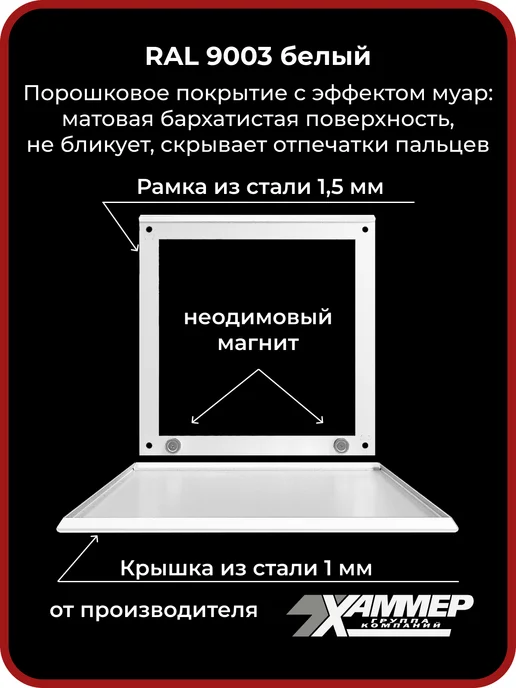 Хаммер Люк ревизионный 20х20 на магнитах Стикер, 200х200 Белый, 60x30, фото 3