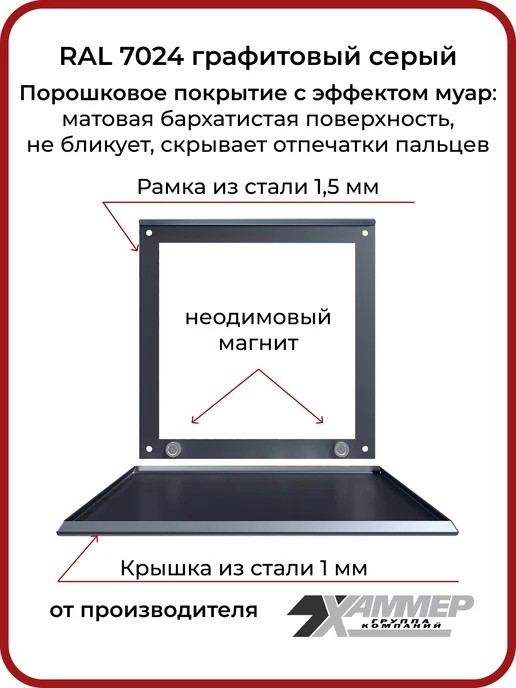 Хаммер Люк ревизионный 15х15 на магнитах Стикер, 150х150 Графит, 60x30, фото 3