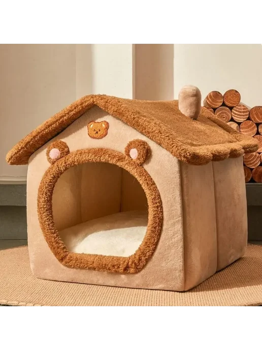 Домик для животных лежанка кошкин дом Коричневый, коричневый, фото 2