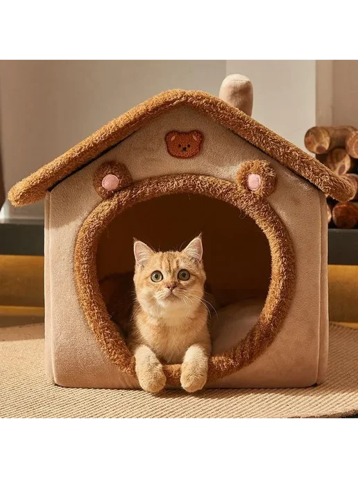 Домик для животных лежанка кошкин дом Коричневый, коричневый, фото 6