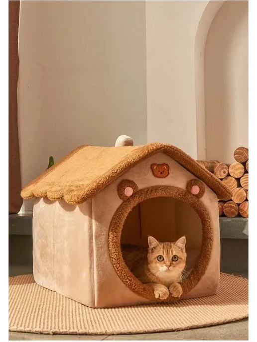 Домик для животных лежанка кошкин дом Коричневый, коричневый, фото 7
