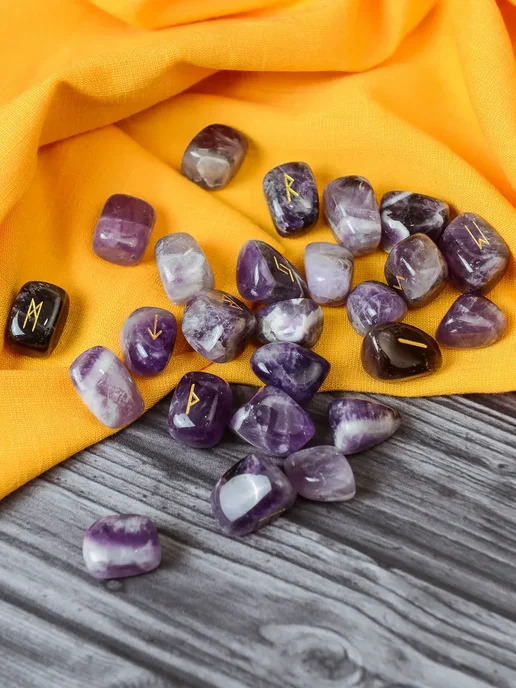 Каменные Скандинавские руны из аметиста фиолетовый камень, фиолетовый, фото 4
