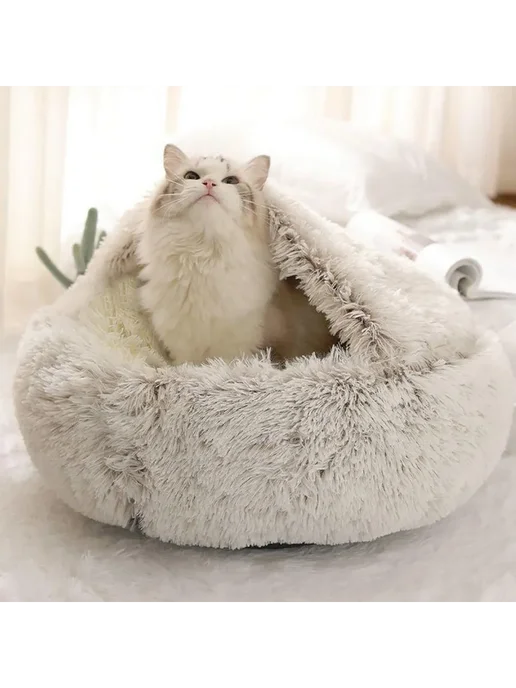 Лежанка домик для кошек S 40 см (внутри - МЕХ) коричневый, коричневый, фото 6