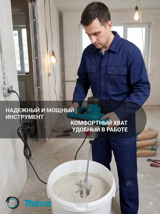 Миксер электрический для замеса раствора и смесей 2600 ватт, голубой, фото 7