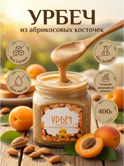 Eco Dom Урбеч из абрикосовых косточек 1 кг, 400 г