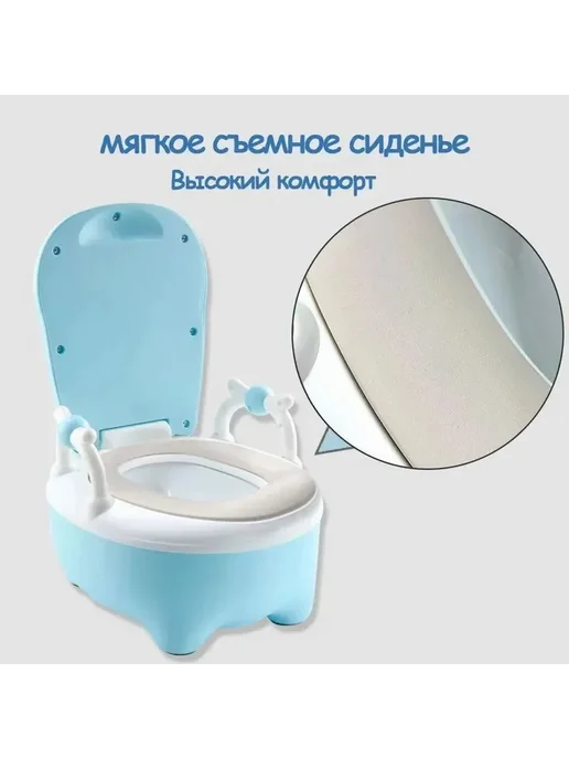 Детский горшок мягким сиденьем, крышкой, ручкой синий ABS, синий, фото 5