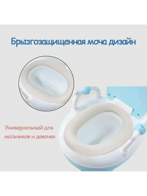 Детский горшок мягким сиденьем, крышкой, ручкой синий ABS, синий, фото 7
