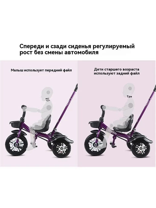 Детский трехколесный велосипед с ручкой, белый, фото 7