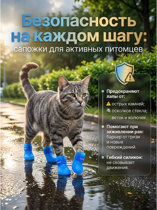 резиновые сапожки для собачек и кошек, обувь для собак, голубой, фото 5