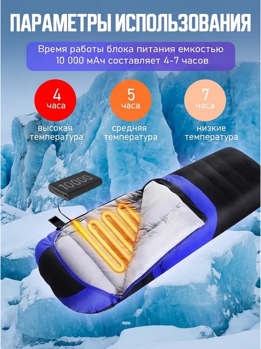 Спальный мешок с USB-подогревом до -20°C 210x85 см, 210x85 см, фото 4