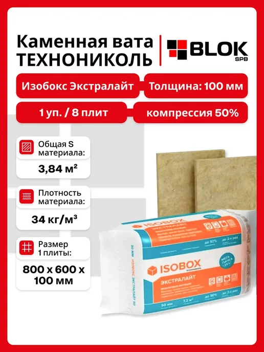 ISOBOX ЭКСТРАЛАЙТ 100 мм, 50% компрессия (1 уп. 3,84 м2 8 шт.), 8 шт
