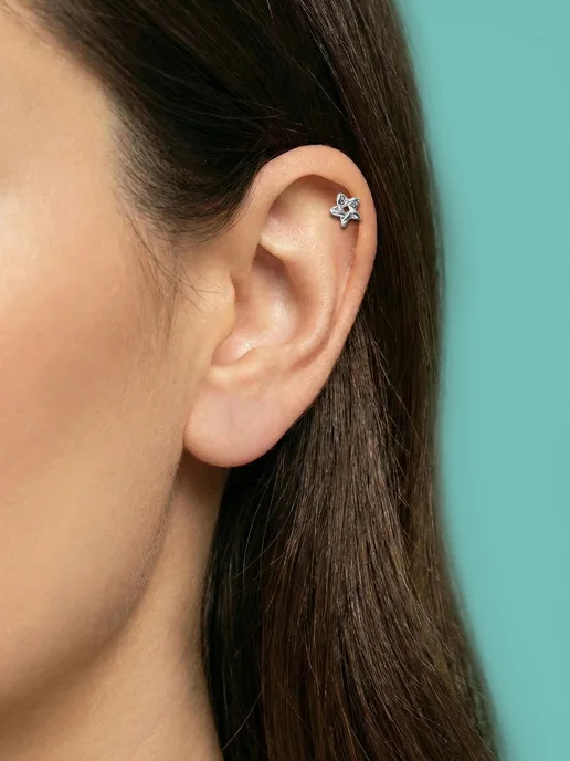 KATRIN JEWELRY Пирсинг лабрет и хеликс серебро 925 с камнями, серебристый, фото 3