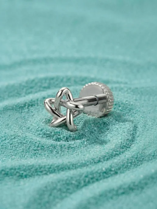 KATRIN JEWELRY Пирсинг лабрет и хеликс серебро 925 с камнями, серебристый, фото 5