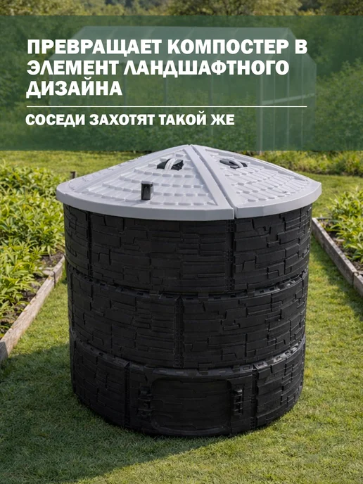 Крышка для компостера садового круглая с фиксаторами 130 см, серый, фото 2