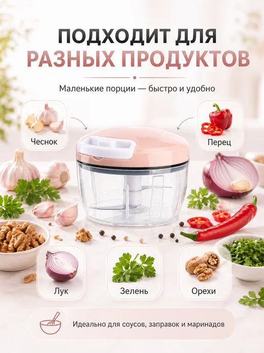 Ibrico Измельчитель ручной кухонный мини чоппер, бежевый, фото 4