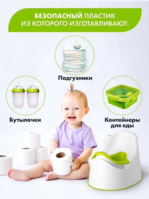 Горшок детский обтекаемой формы со спинкой, белый зеленый, белый, фото 5