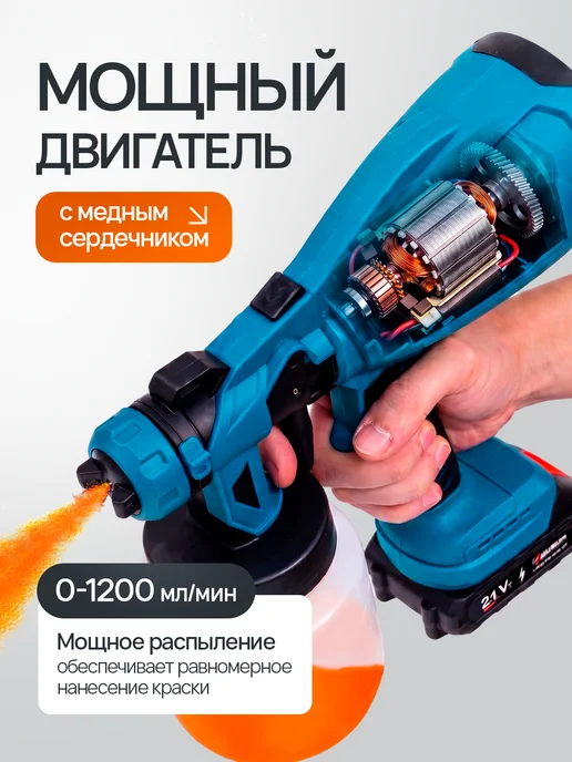 Haverlok Краскопульт аккумуляторный 21V профессиональный мощный, синий, фото 2