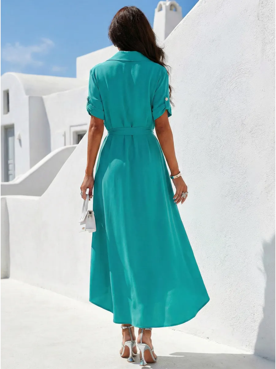 Бирюзовое длинное летнее платье повседневное