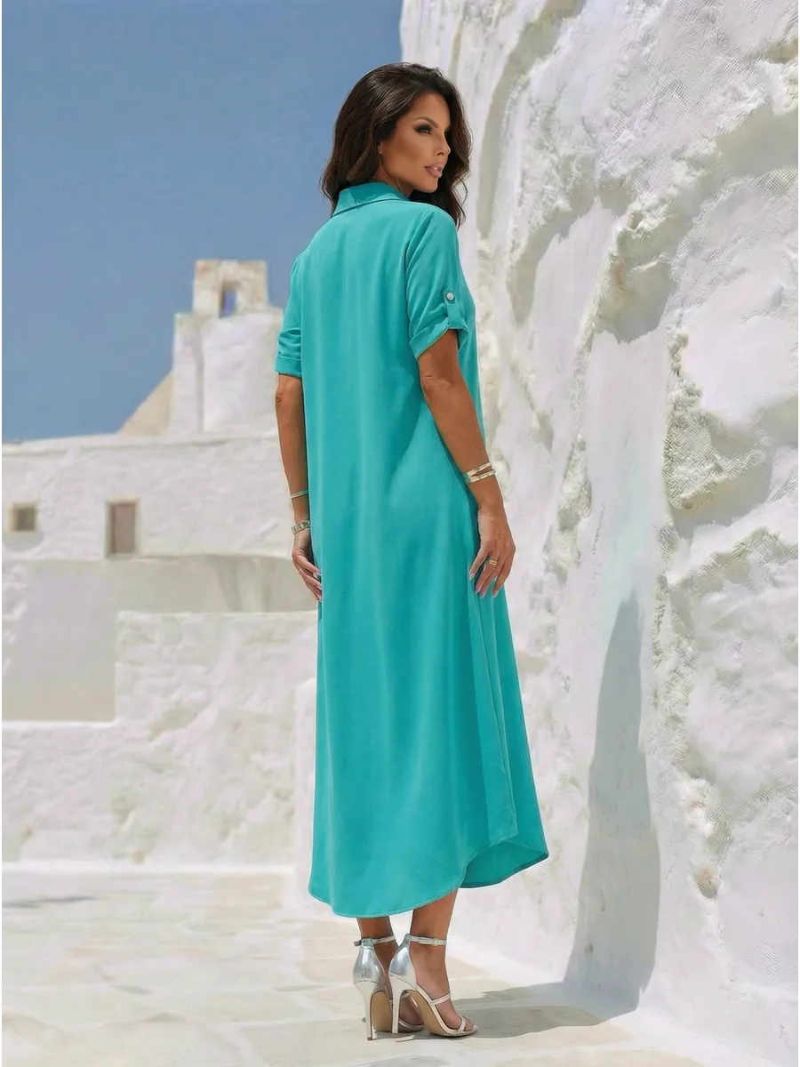 Бирюзовое длинное летнее платье повседневное