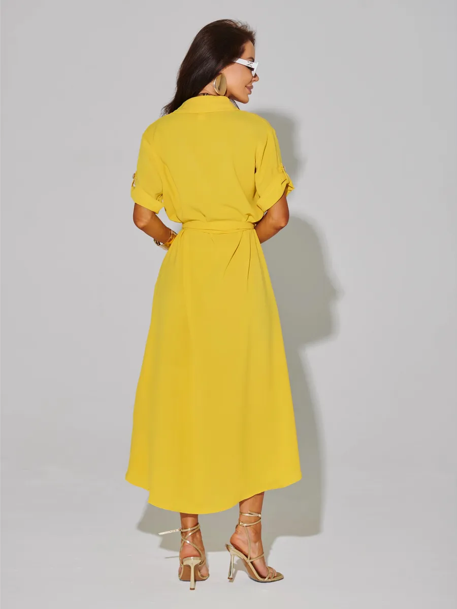 Желтое длинное летнее платье повседневное