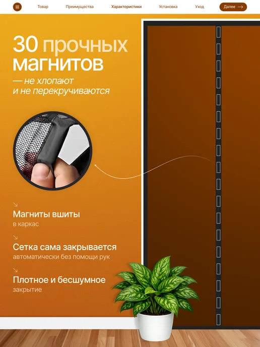 Москитная сетка на дверь на магнитах премиум 100х210, 100x210, фото 5