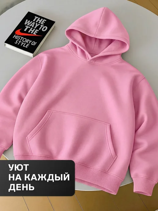 Фосфор Худи оверсайз с начёсом тёплое повседневное с капюшоном y2k, розовый, фото 5