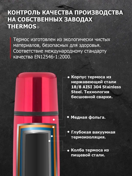 THERMOS Термос вакуумный для напитков FBB-1000RED, 1 л, 1 л, фото 5