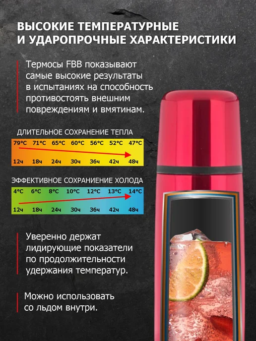 THERMOS Термос вакуумный для напитков FBB-1000RED, 1 л, 1 л, фото 6